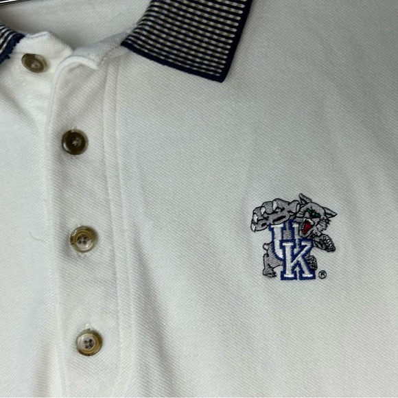 Antigua White & Checkered Accents "UK" Embroidered Polo Shirt Men's Large - Picture 4 of 14